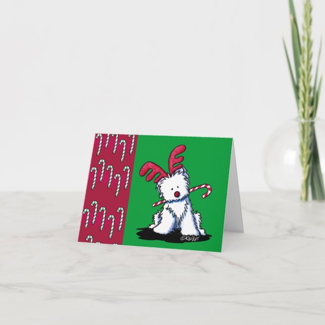 KiniArt Westie Reindeer Christmas Card (Front)