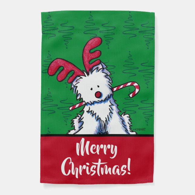 KiniArt Westie Reindeer Christmas Garden Flag (Front)