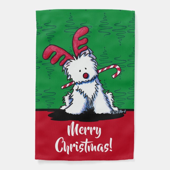 KiniArt Westie Reindeer Christmas Garden Flag (Front)