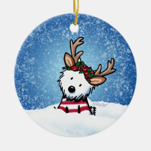KiniArt Westie Reindeer Christmas Ornament