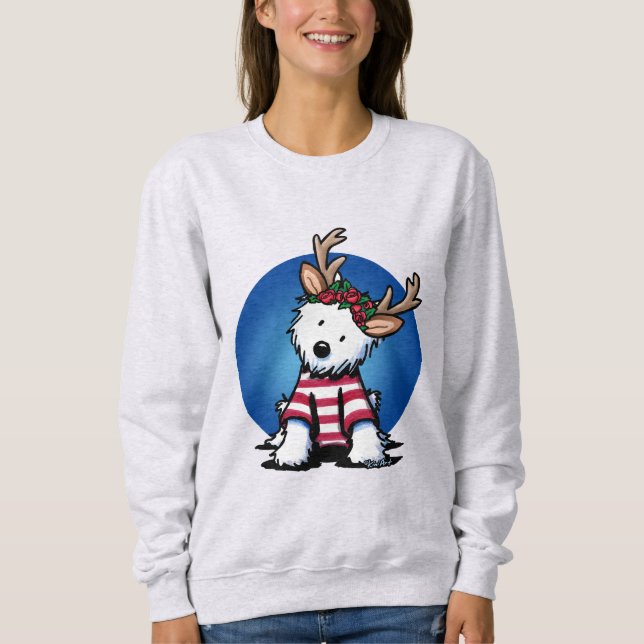 KiniArt Westie Reindeer Christmas Sweatshirt (Front)