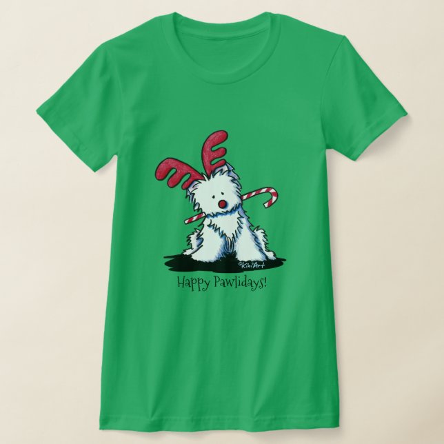 KiniArt Westie Reindeer Dark Shirt (Laydown)