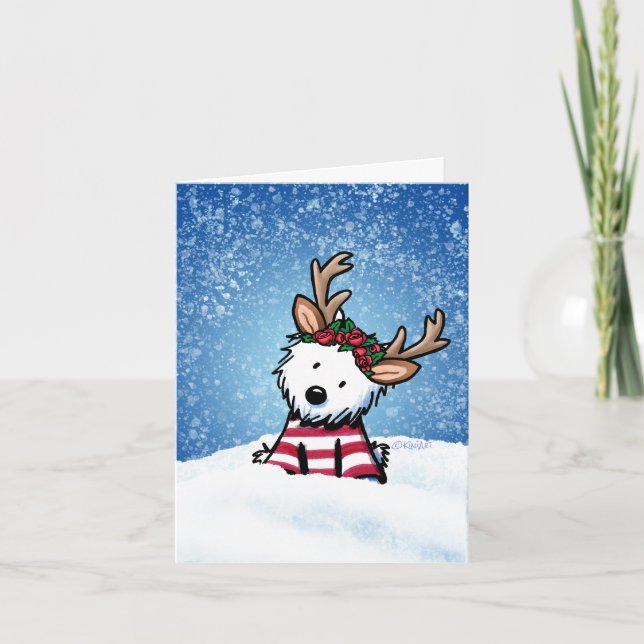 KiniArt Westie Reindeer Holiday Card (Front)