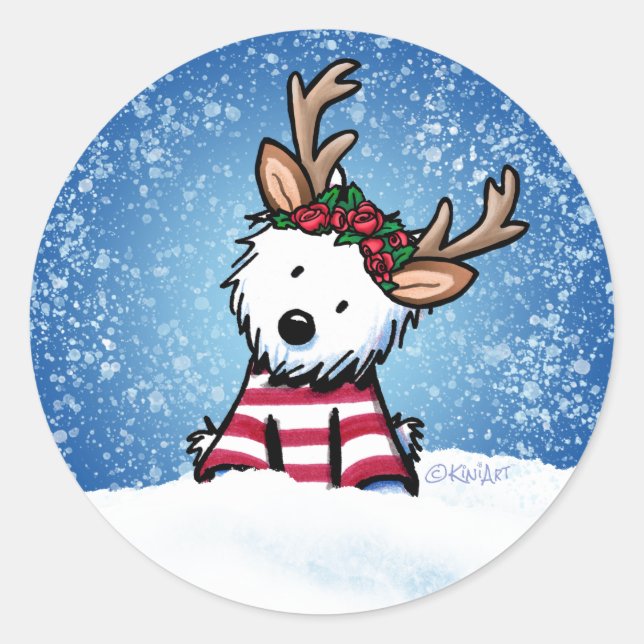 KiniArt Westie Reindeer Stickers  (Front)