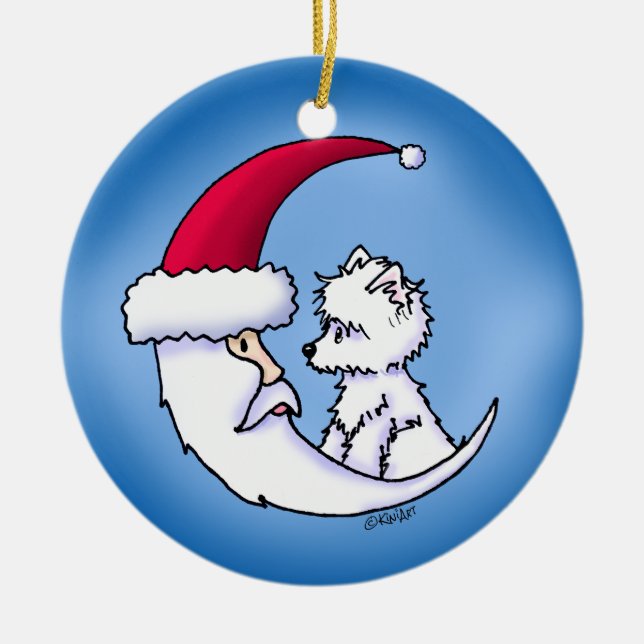KiniArt Westie Santa Moon Ceramic Ornament (Front)
