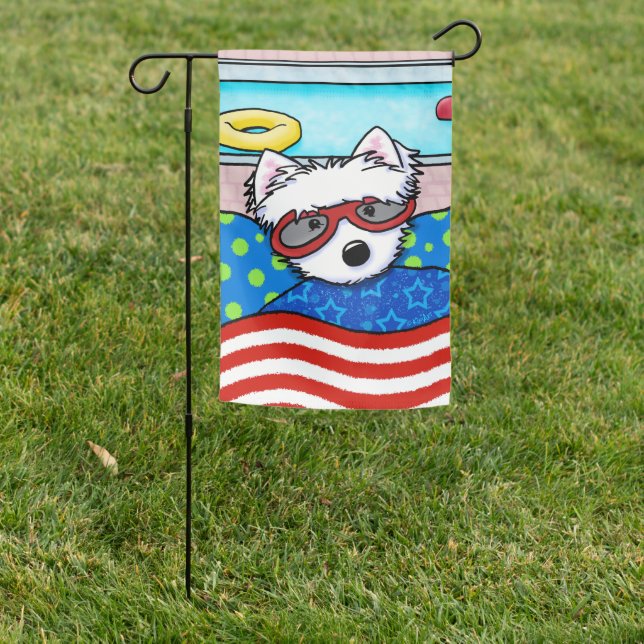 KiniArt Westie Summer Swim Garden Flag (In SItu)