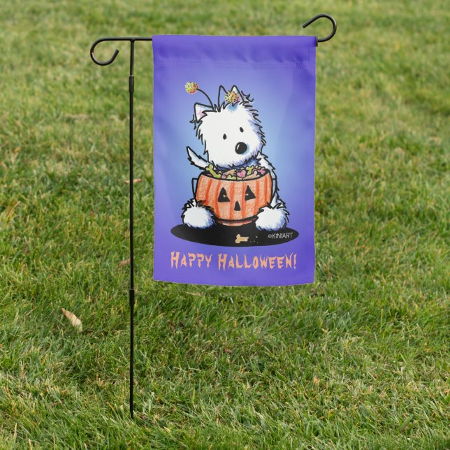 KiniArt Westie Terrier Halloween Garden Flag (In SItu)