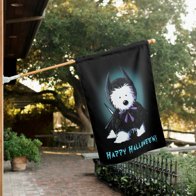 KiniArt Westie Terrier Halloween House Flag (In SItu)