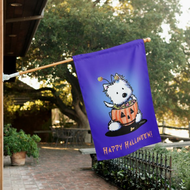 KiniArt Westie Terrier Halloween House Flag (In SItu)