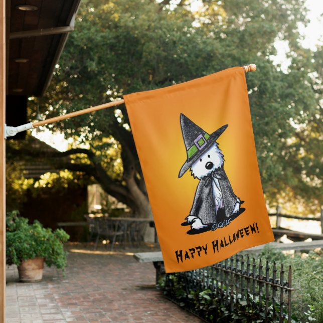 KiniArt Westie Terrier Halloween House Flag (In SItu)
