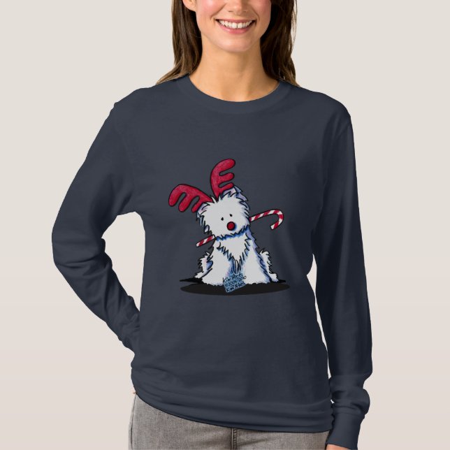 KiniArt Westie Terrier Reindeer Dark Shirt (Front)