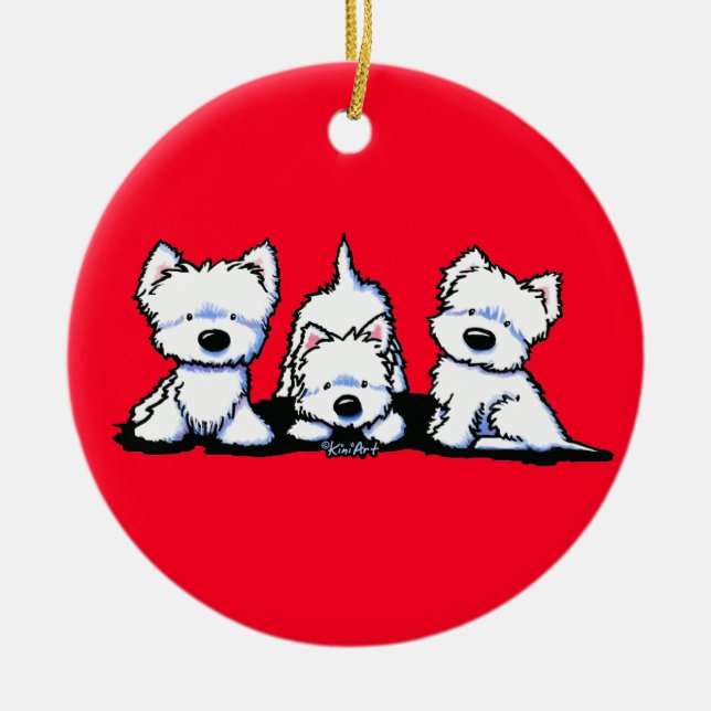KiniArt Westie Trio Ceramic Ornament (Front)