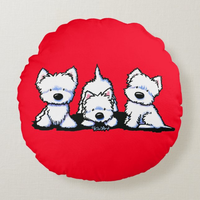 KiniArt Westie Trio Round Pillow (Front)