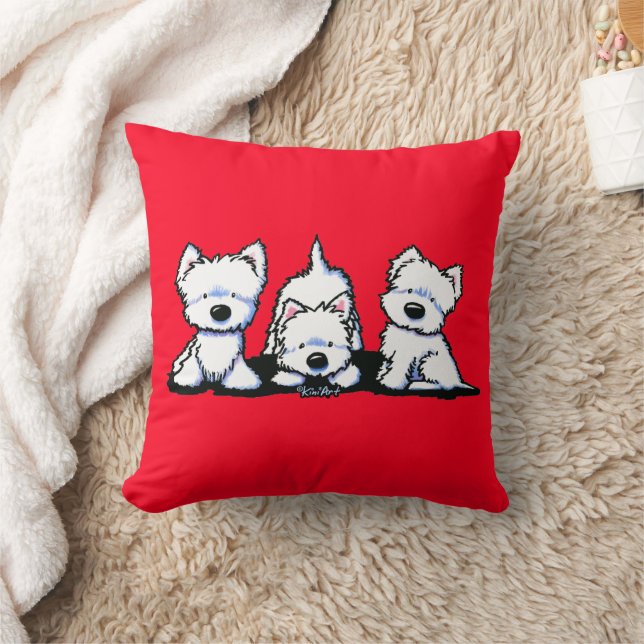 KiniArt Westie Trio Throw Pillow (Blanket)