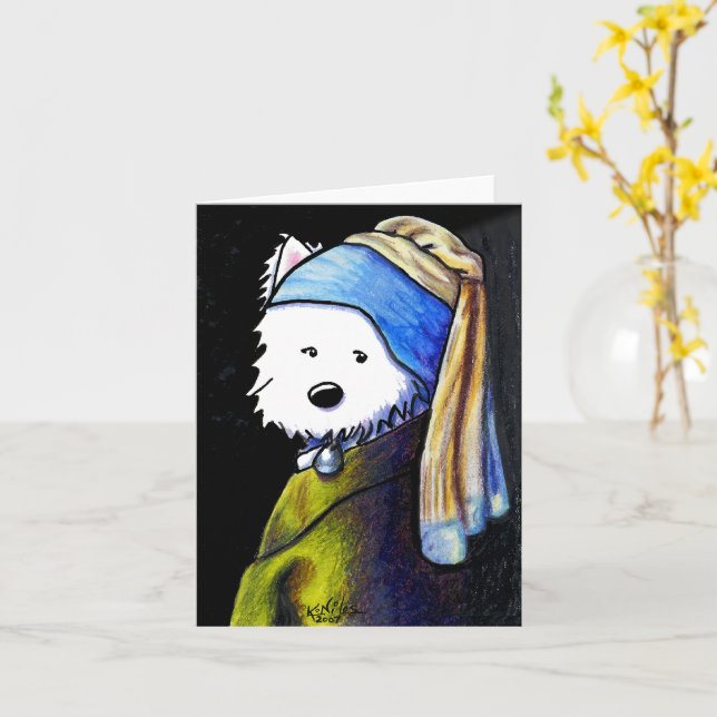 KiniArt Westie with Pearl Earring Card (Yellow Flower)
