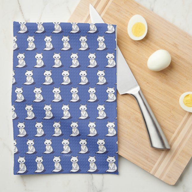 KiniArt White Cat Trinket Kitchen Towel (Quarter Fold)