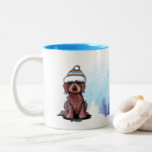 KiniArt Winter Chocolate Doodle Dog Two-Tone Coffee Mug