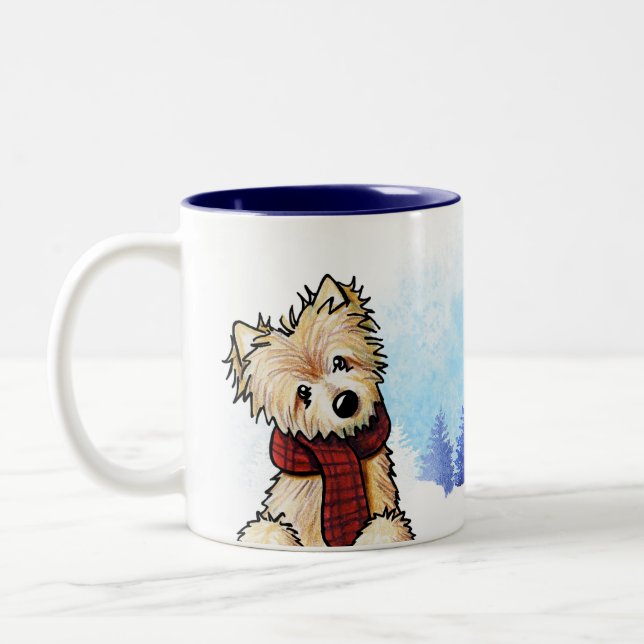 KiniArt Winter Norwich Terrier Two-Tone Coffee Mug (Left)