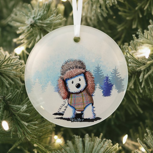 KiniArt Winter Westie Terrier Glass Ornament (Insitu)