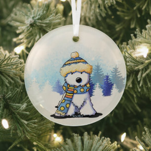 KiniArt Winter Westie Terrier Glass Ornament