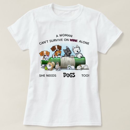 KiniArt Women DOGS and WINE T_Shirt