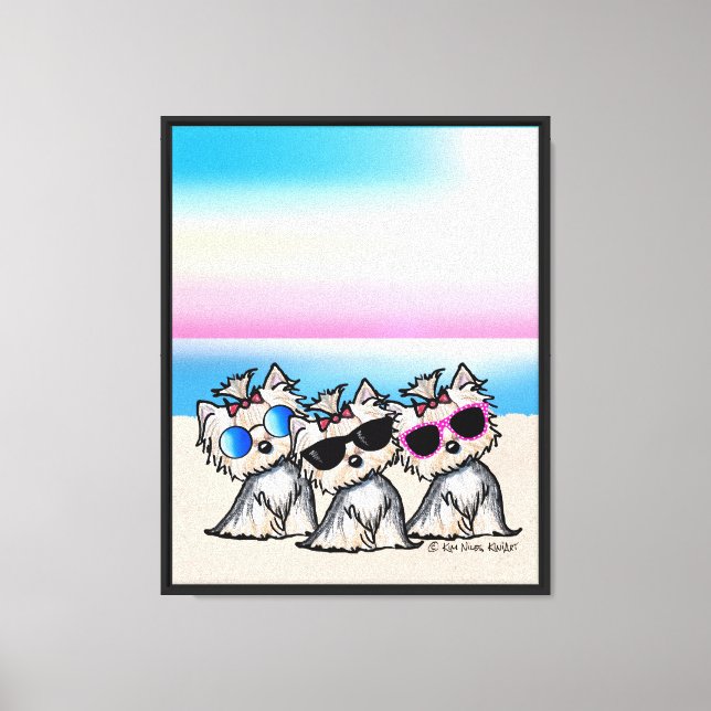 KiniArt Yorkie Trio Beach Canvas Print (Front)