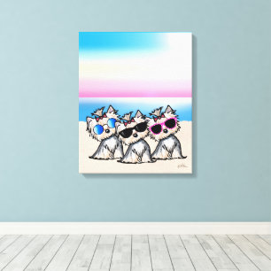 KiniArt Yorkie Trio Beach Canvas Print
