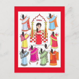 Kinjal, Sari Girl of India Paper Doll Postcard