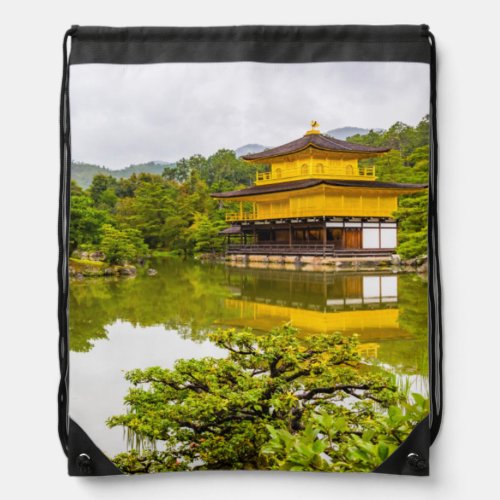 Kinkaku_ji Or Golden Pavilion And Pond Kyoto Drawstring Bag