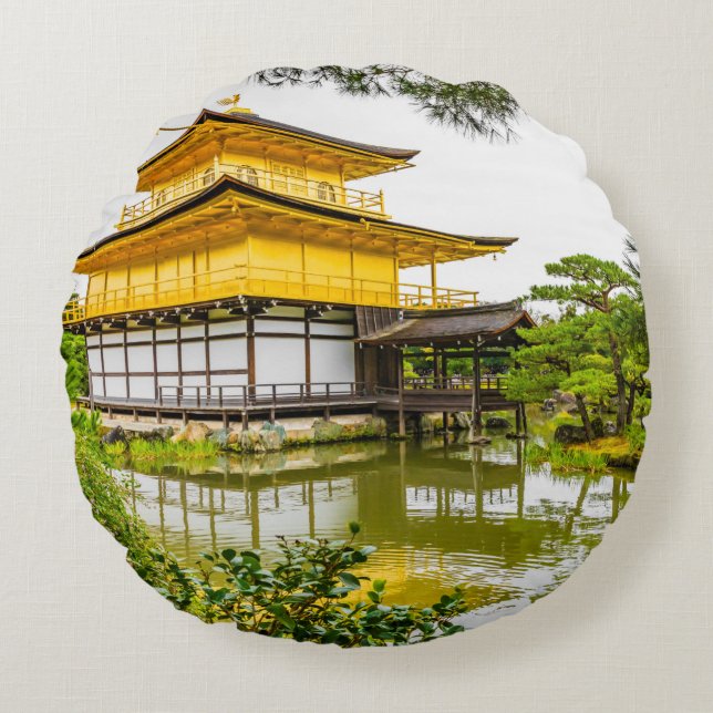 Kinkaku-ji, the golden pavilion, Kyoto Round Pillow (Front)