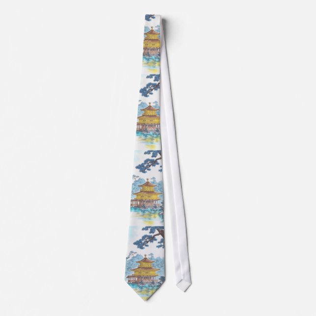 Kinkakuji Temple Kamei Tobei japanese scenery art Neck Tie (Front)