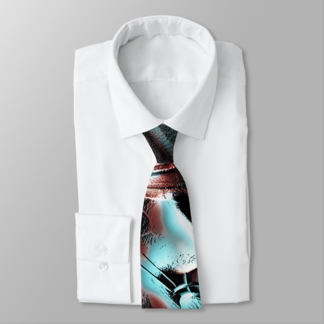 kinked brown red to blue pixelated drizzle texture neck tie (Tied)