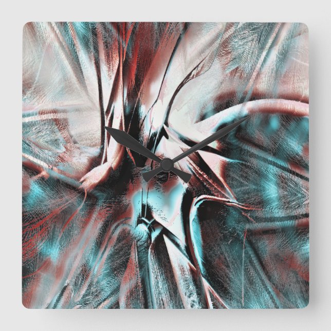 kinked brown red to blue pixelated drizzle texture square wall clock (Front)