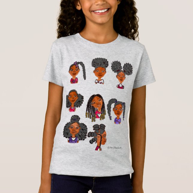 Kinky Curly Brown Skin Girls T-Shirt (Front)