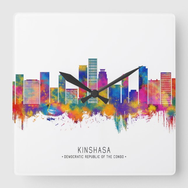 Kinshasa DR Congo Skyline Square Wall Clock (Front)