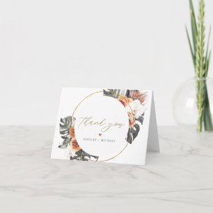 KINSLEY Boho Terracotta Floral Dry Palm Leaf Letterpress Thank You Card
