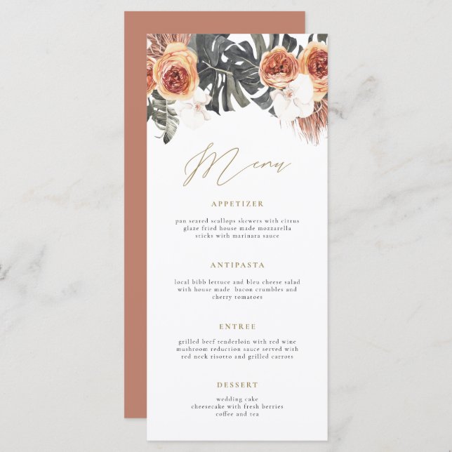 KINSLEY Boho Terracotta Long Wedding Menu Card (Front/Back)