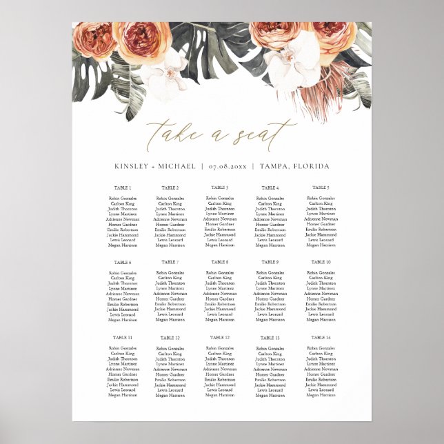KINSLEY Boho Terracotta Palm Wedding Seating Chart (Front)