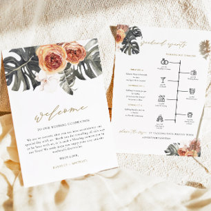 KINSLEY Boho Terracotta Tropical Wedding Timeline Invitation