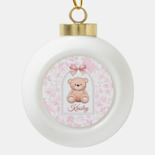 Kinsley Custom Pink Teddy Bear Nursery Design Ceramic Ball Christmas Ornament