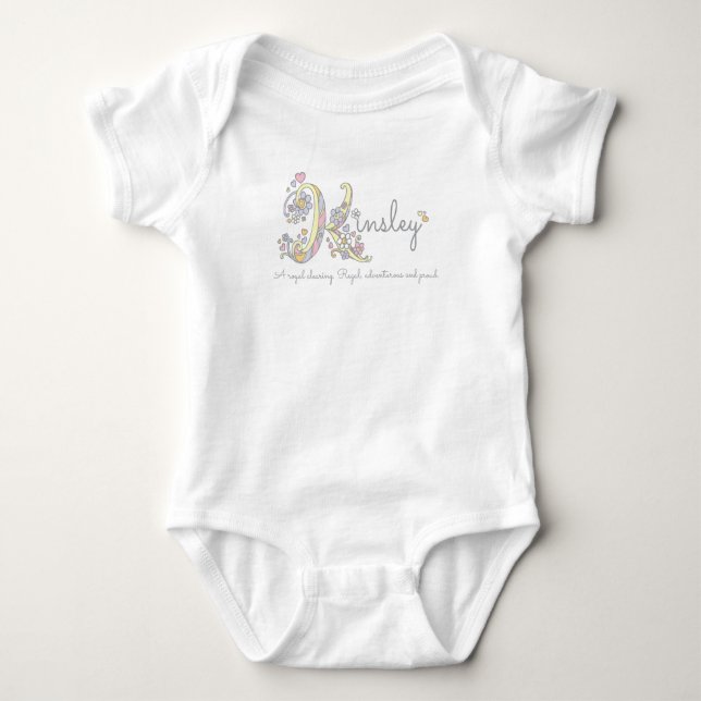 Kinsley girls name and meaning personalized baby bodysuit (Front)