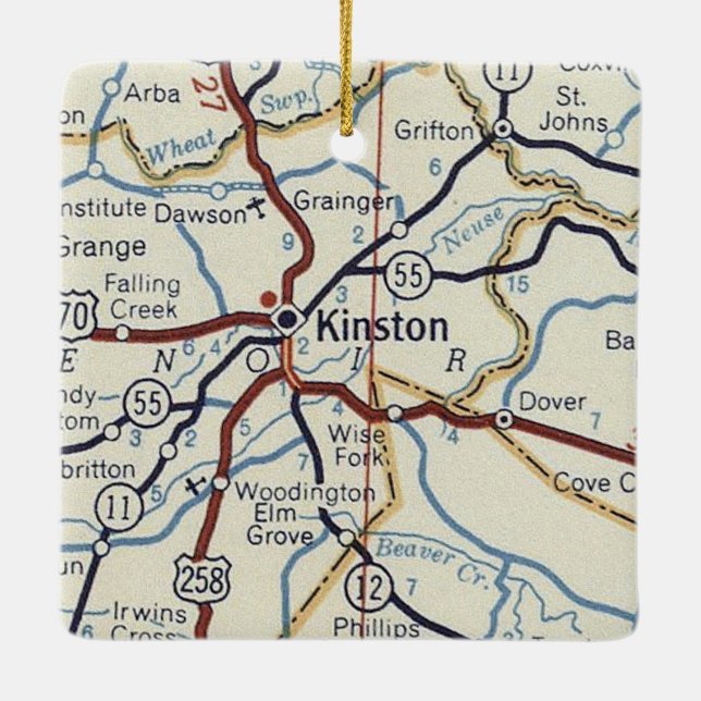 Kinston NC Vintage Map Ceramic Ornament (Back)