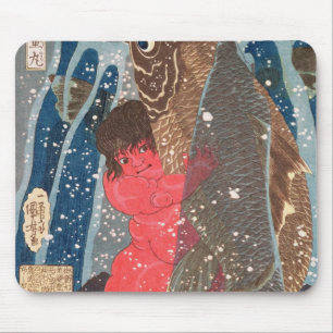 Kintoki Swims up the Waterfall Mouse Pad