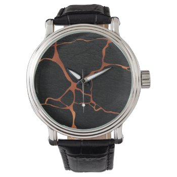 Kintsugi 1c Black Leather Watch by Trendi_Stuff at Zazzle