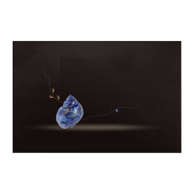 Kintsugi blue snail seashell poem repair with gold acrylic print (Front)