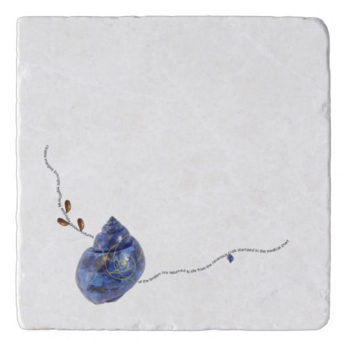 Kintsugi blue snail seashell poem repair with gold trivet