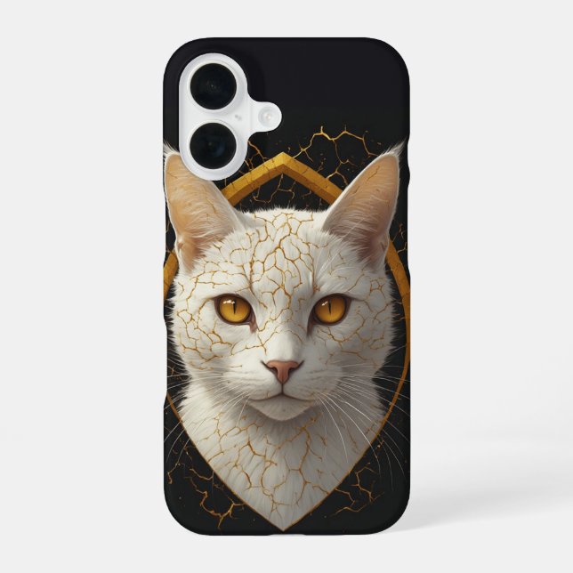 Kintsugi Cat Portrait With Intricate Gold Lines 🌙 iPhone Case (Back)