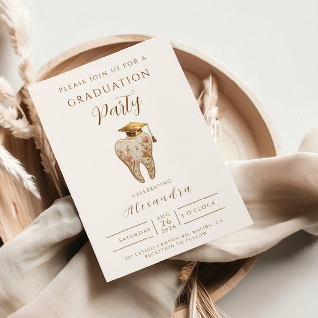 Kintsugi Floral Tooth Graduation Party Invitation (Creator Uploaded)
