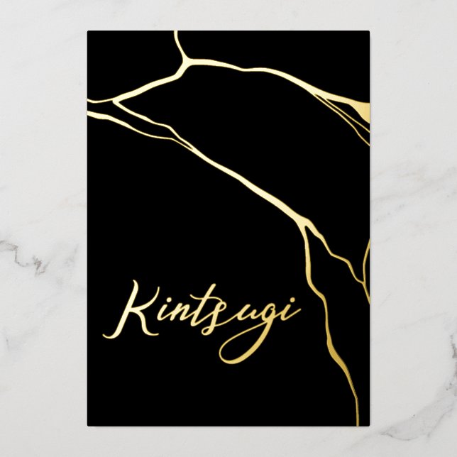 Kintsugi gold and black  foil holiday card (Front)
