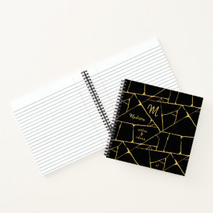 Kintsugi Gold Black Japanese Pottery Art Name Notebook